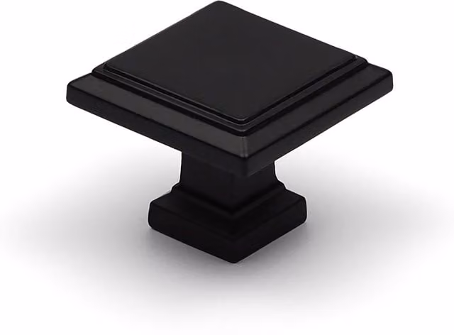 Handle & Home Squared Cabinet Bar Handle and Coordinating Knob in Matt Black Zinc
