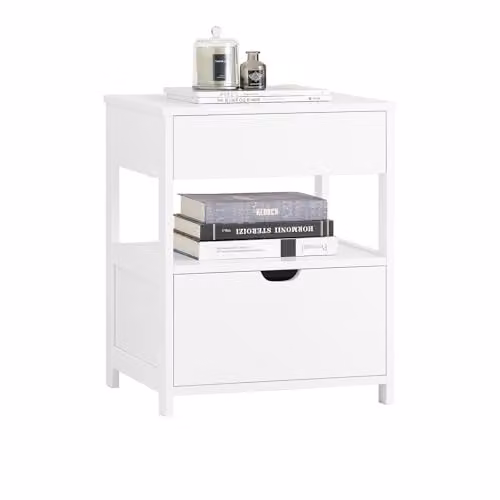 SoBuy Bedside Table with 2 Drawers and Shelf, White, W: 45 cm, D: 38 cm, H: 55 cm – 2