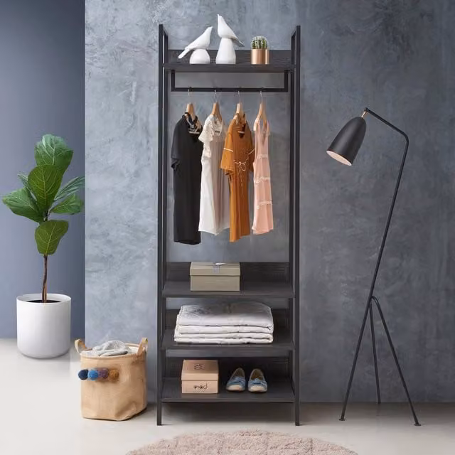 Timber Art Design Zahra 4 Tier Double Open Wardrobe Storage Cupboard in Black, W: 63.8 cm, D: 40 cm, H: 63.8 cm