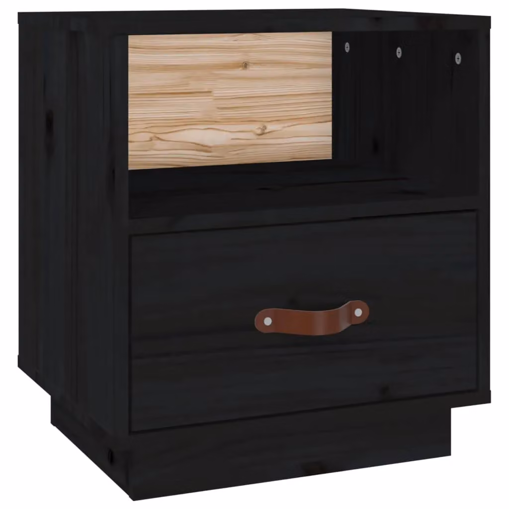 Berkfield Home Black Rustic Solid Wood Pine Bedside Cabinet W: 40 cm, D: 34 cm, H: 45 cm – 2