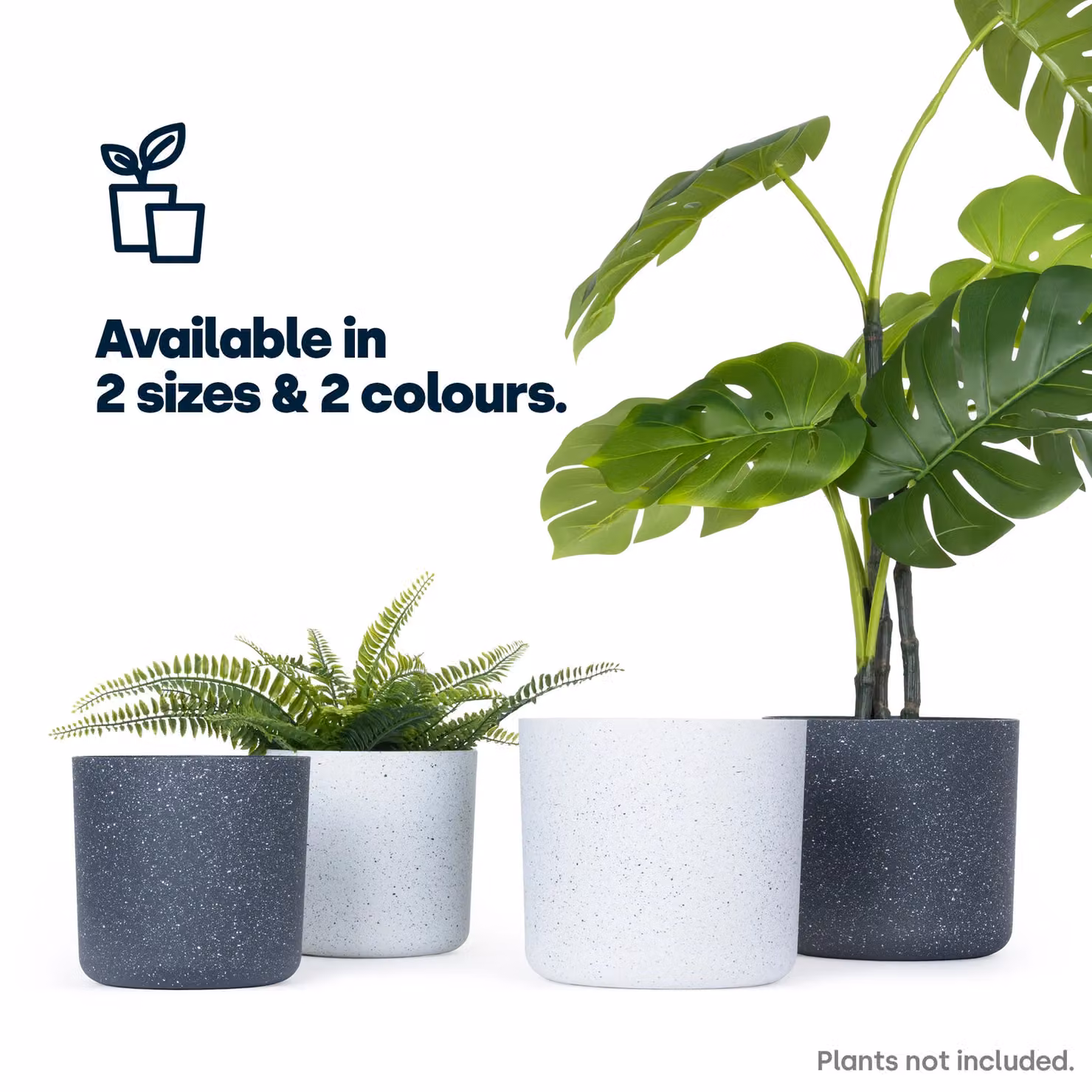 LIVIVO Grey Round Plastic Plant Pot with Sandstone Effect, Diameter: 18 cm – 6