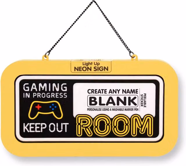 History & Heraldry Pre-personalised Gaming Light-Up Neon Bedroom Sign in Yellow