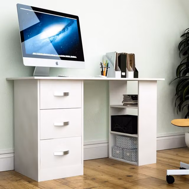 Vida Designs Mason Modern White and Silver Rectangular Computer Desk