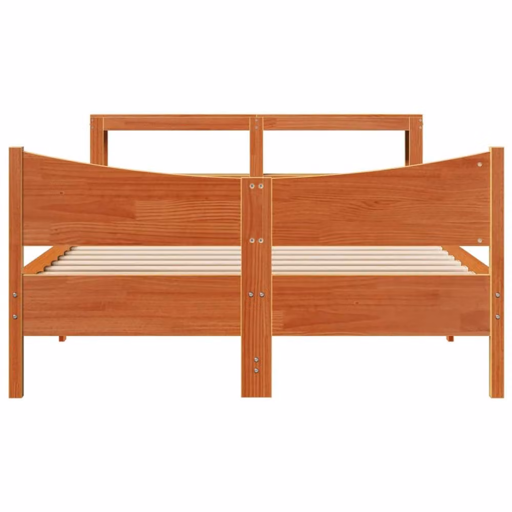 Berkfield Home Small Double Bed Frame with Headboard in Wax Brown Solid Pine Wood, W/D/H: 120 x 200 cm – 3