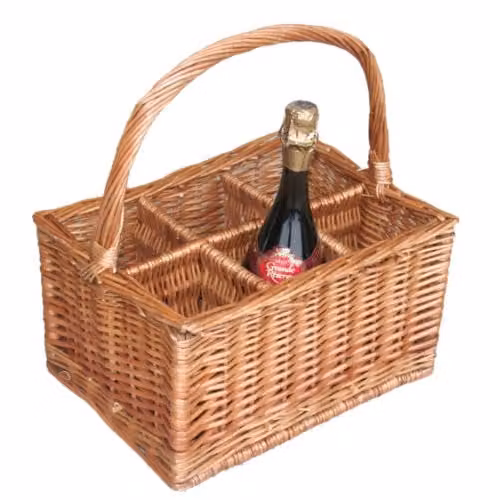 Red Hamper Double Steamed 6 Bottle Drinks Carrier Basket in Red and Brown Rattan