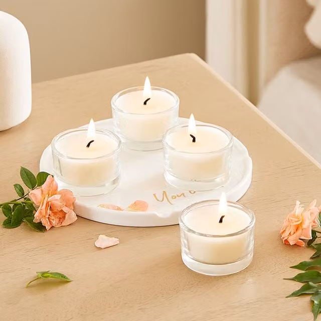 Livingandhome 6 Pack Floral Scented Jasmine Votive Candles in White Glass