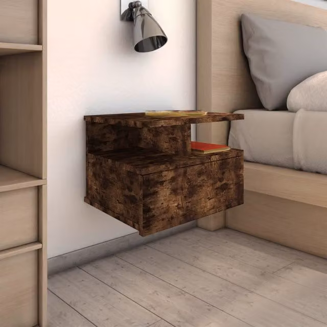 Berkfield Home Floating Nightstand in Smoked Oak Brown, W: 40 cm, D: 31 cm, H: 27 cm