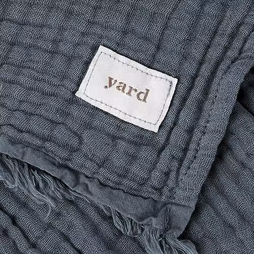 Riva Home Yard Lark Cotton Muslin Throw with Fringes in Blue, W: 240 cm, D: 260 cm – 3
