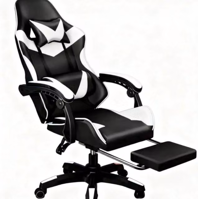 FORGEVIO Gaming Massage Chair in White and Black with Footrest and Headrest