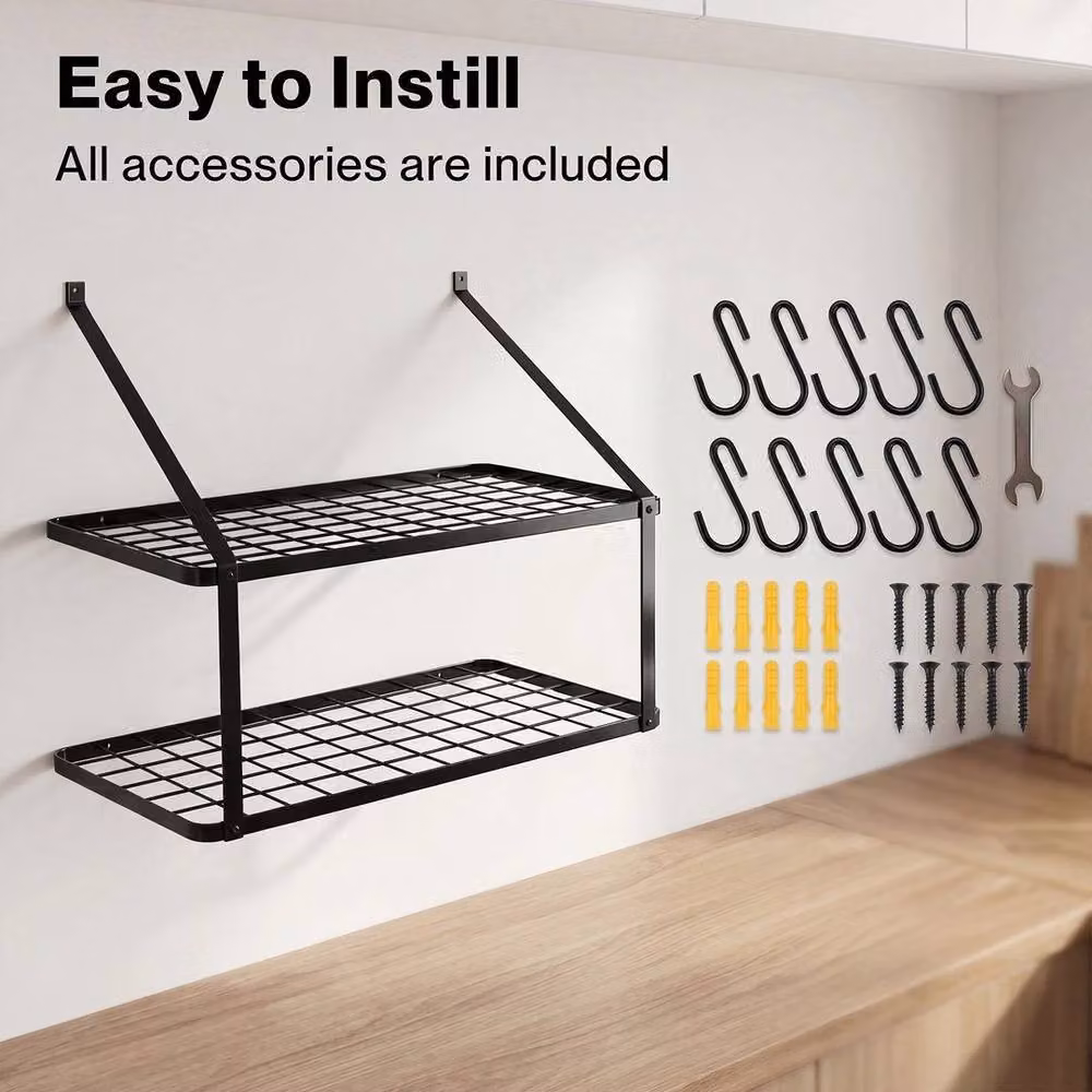 Kelvenix 2 Tier Wall Mounted Metal Pot Pan Rack in Matt Black – 4