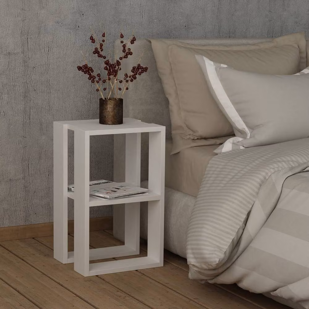 CALICOSY Lorrie White Bedside Table, H 55 cm x W 30 cm x D 30 cm – 2