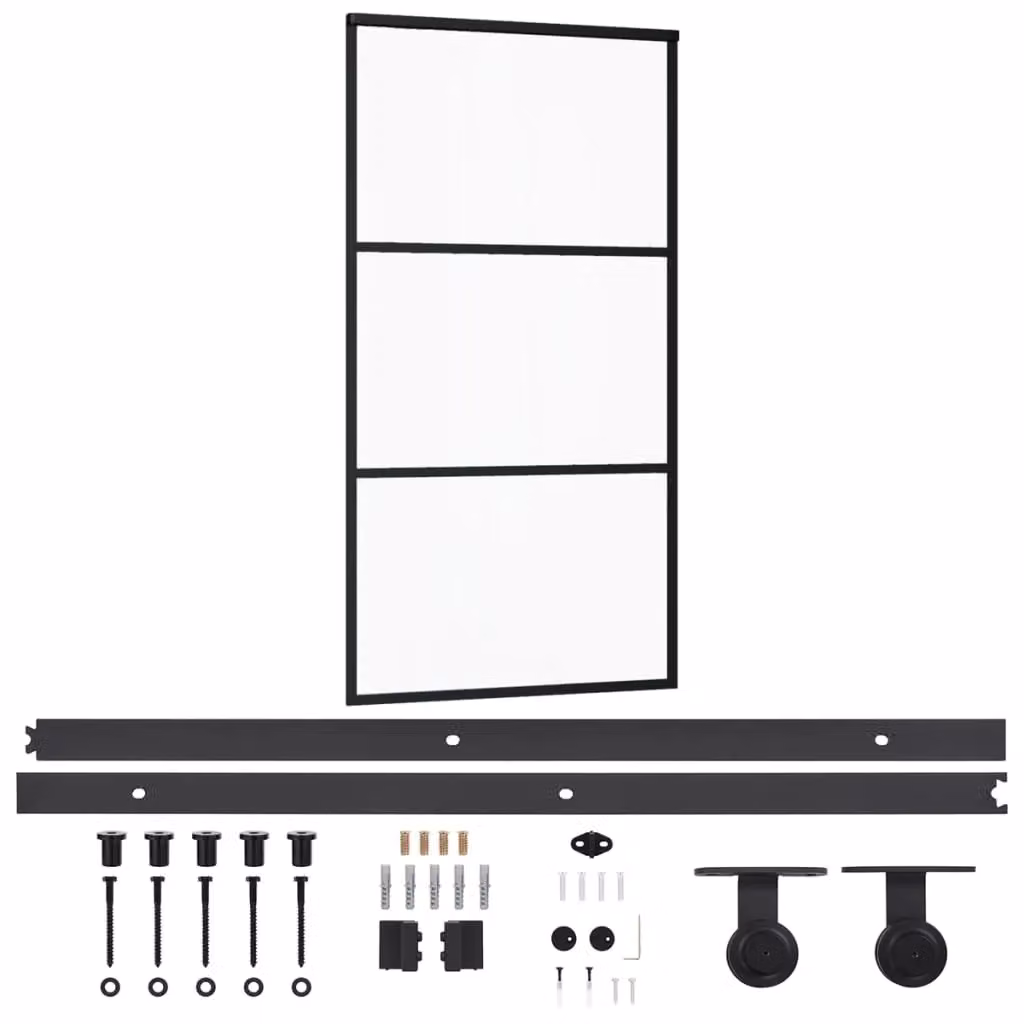 Berkfield Home Modern Sliding Door with Hardware Set, Black ESG Glass and Aluminium, W: 102 cm, H: 205 cm – 2