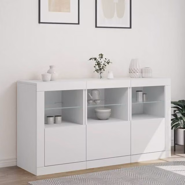 Berkfield Home Modern White Sideboard with Integrated LED Lights, W/D/H: 123 x 37 x 67 cm – 1