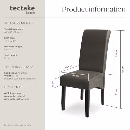 tectake Set of 4 Dining Chairs with Synthetic Leather Covers and Wood Legs in Grey – 2