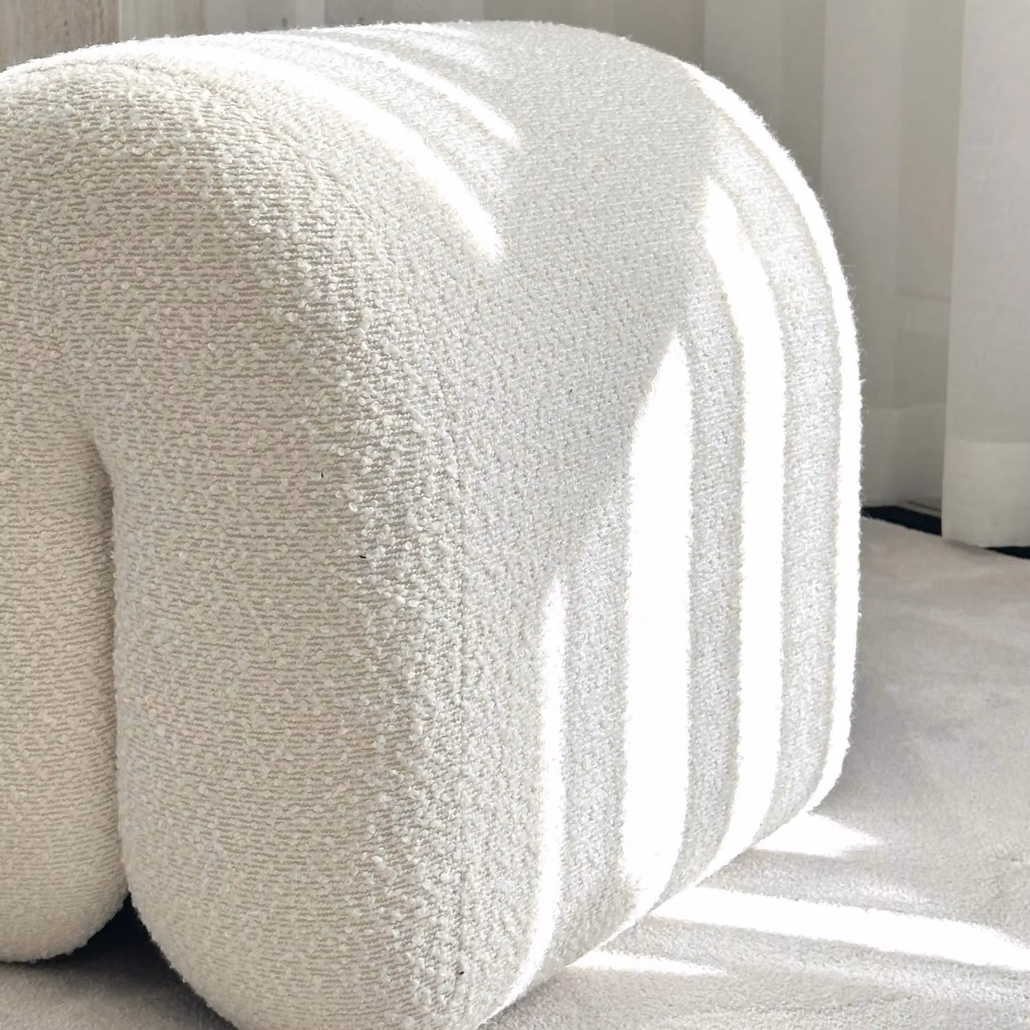 CARME HOME Laurie Ivory Bouclé Fabric Stool, White, W/D/H: 43.5 x 43.0 x 43.0 cm – 2
