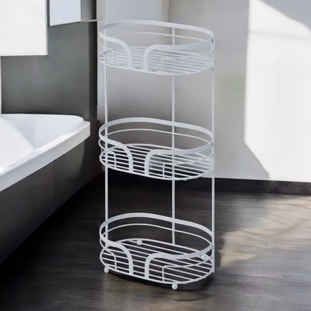 Showerdrape Dante Freestanding 3-Tier Metal Floor Caddy in White – 1