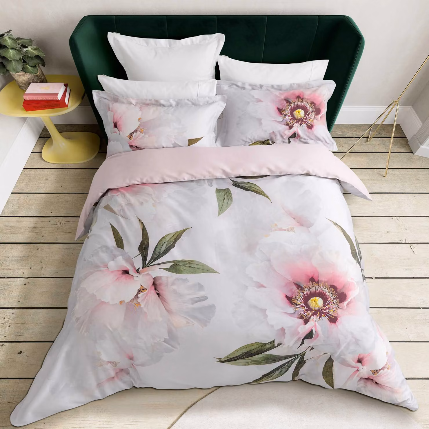 Ted Baker Peony Floral Reversible Double Duvet Cover and Pillowcase Set, Grey, Pink and White, 140 x 200 cm – 2