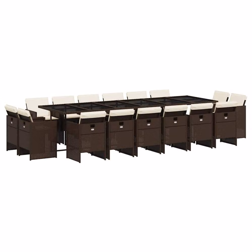 Berkfield Home 17 Piece Brown Poly Rattan Garden Dining Set with Glass Table and Cushions – 2