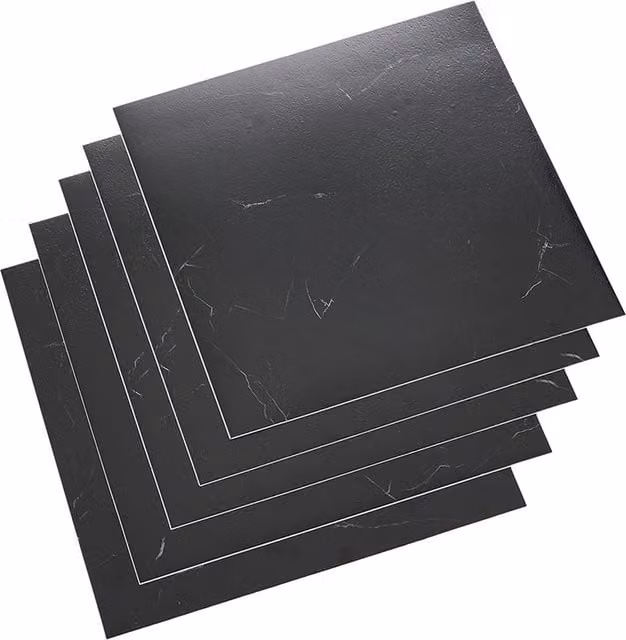Livingandhome 12-Piece Black Marble-Texture Self-Adhesive PVC Flooring Tiles with Stone Look