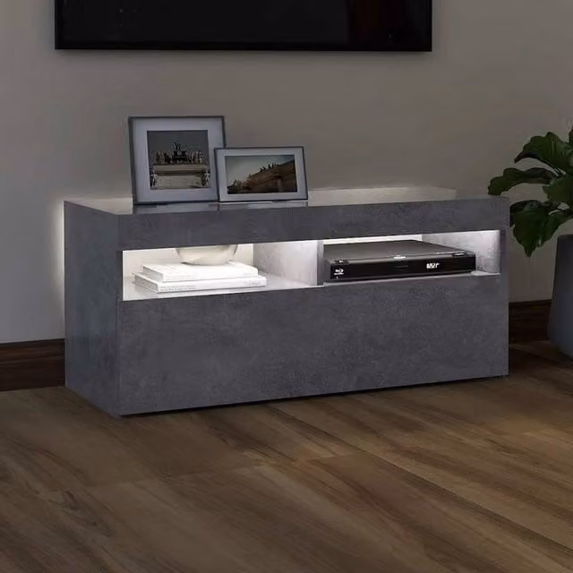 Berkfield Home Modern TV Cabinet with Integrated LED Lights in Concrete Grey, W/D/H: 90 x 35 x 40 cm