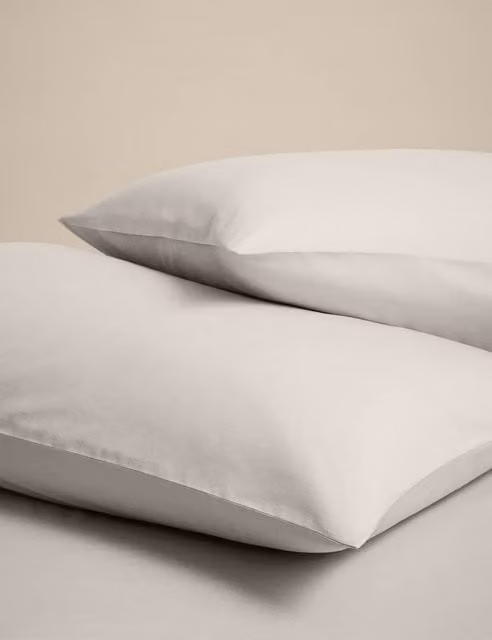 M&S 2 Pack Plain Cotton Rich Linen Blend Pillowcases in Beige and White