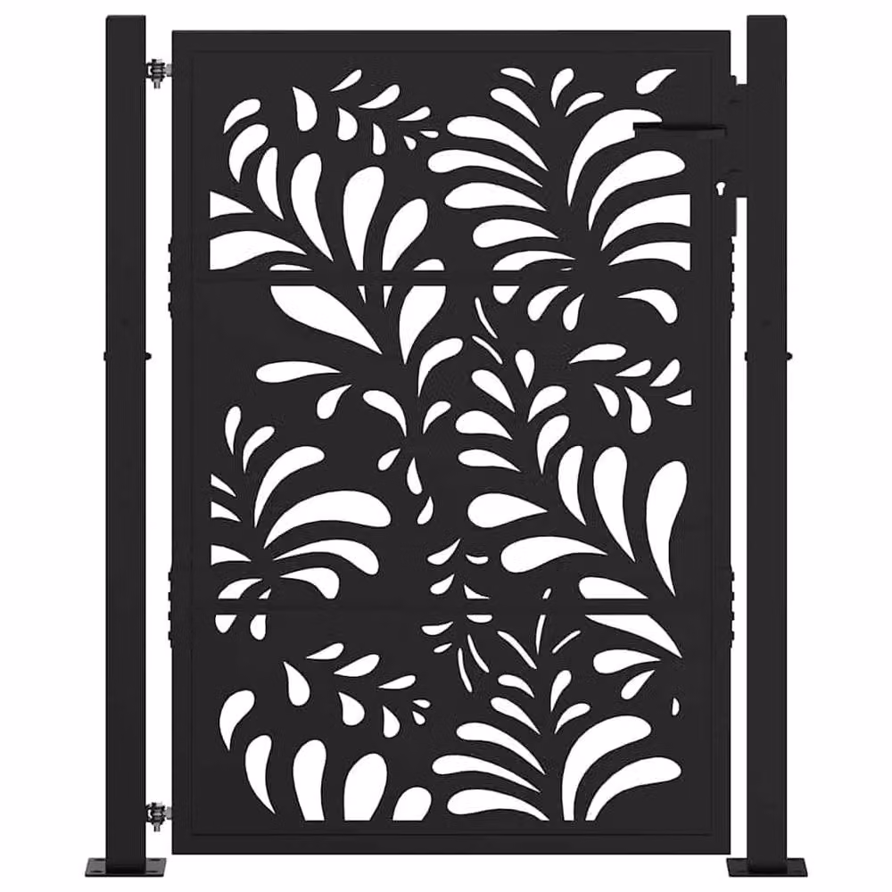 Berkfield Home Black Steel Wave Design Garden Gate W: 105 cm, H: 130 cm – 3