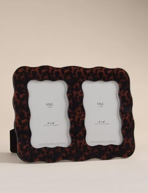 M&S Tortoiseshell Double Photo Frame, Brown and Multicolour, 10 x 15 cm