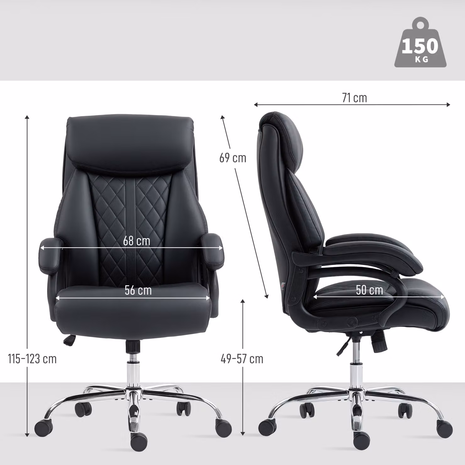 HOMCOM Black Synthetic Leather Executive Office Chair with Headrest and Height Adjustment – 3