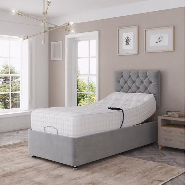 Zaye Living Upholstered Pocket Sprung Electric Adjustable Bed Set in Silver Grey, W/D/H: 140 x 200 cm