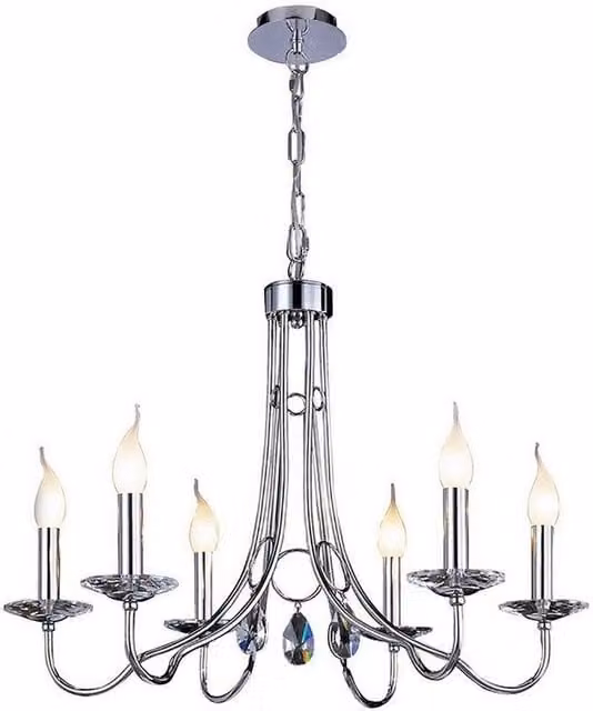 Netlighting Danya Round Pendant Light with 6 E14 Crystal Lights in Polished Chrome and Grey – 1