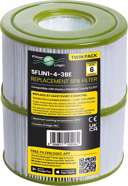 FilterLogic White Hot Tub Spa Filtration Cartridge compatible with Pleatco PIN4PAIR and Darlly SC827
