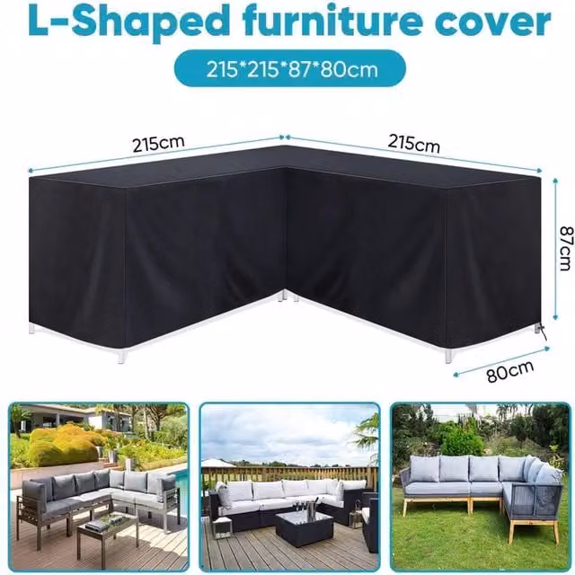 Nordara Waterproof L-Shape Garden Furniture Cover in Black, 215 cm