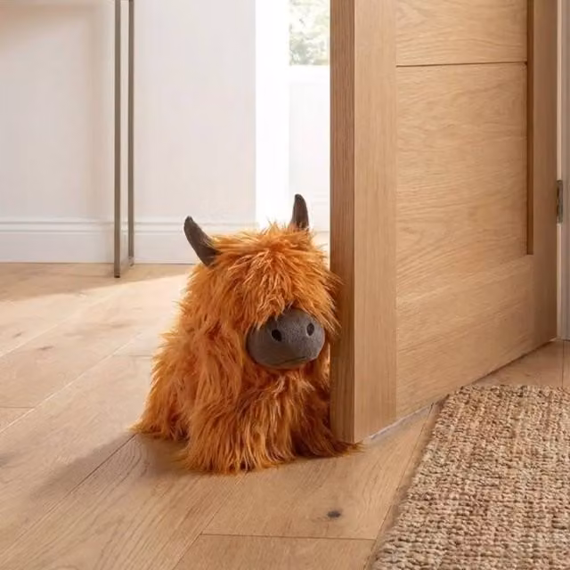 Garden Greatness Highland Cow Shaggy Doorstop in Orange and Multicolour