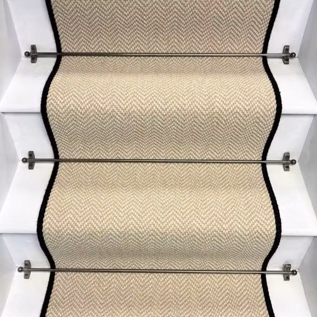 RainbowHome Herringbone Chalk Beige Wool Stair Runner, W: 50 cm, L: 600 cm