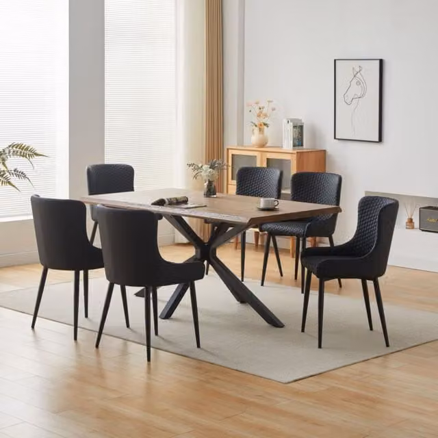 Comfy Living Ltd 7 Piece Industrial Style Dining Set with Extendable Rectangular Table and 6 Chairs in Light Brown and Black