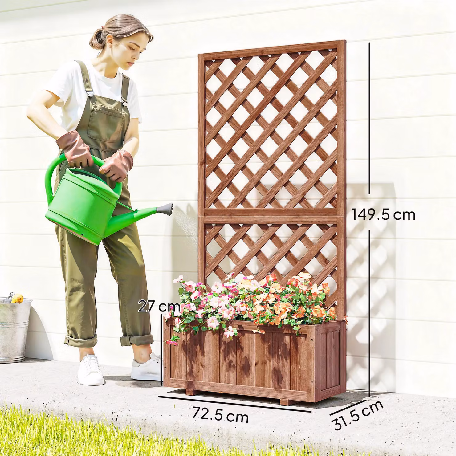 Outsunny Orange Pine Wood Flower Stand with Trough Planter, W/D/H: 149.5 x 31.5 x 72.5 cm – 4