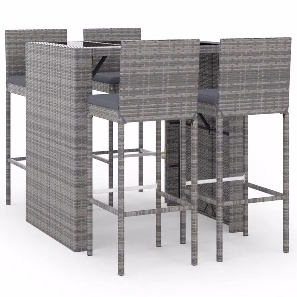 Berkfield Home 5 Piece Grey Poly Rattan Garden Bar Set with Cushions – 2