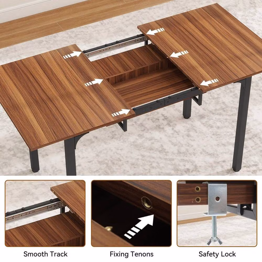 EONLION Extendable Rectangular Dining Table in Brown with Metal and Wood Construction, W: 100 cm, H: 75 cm – 3