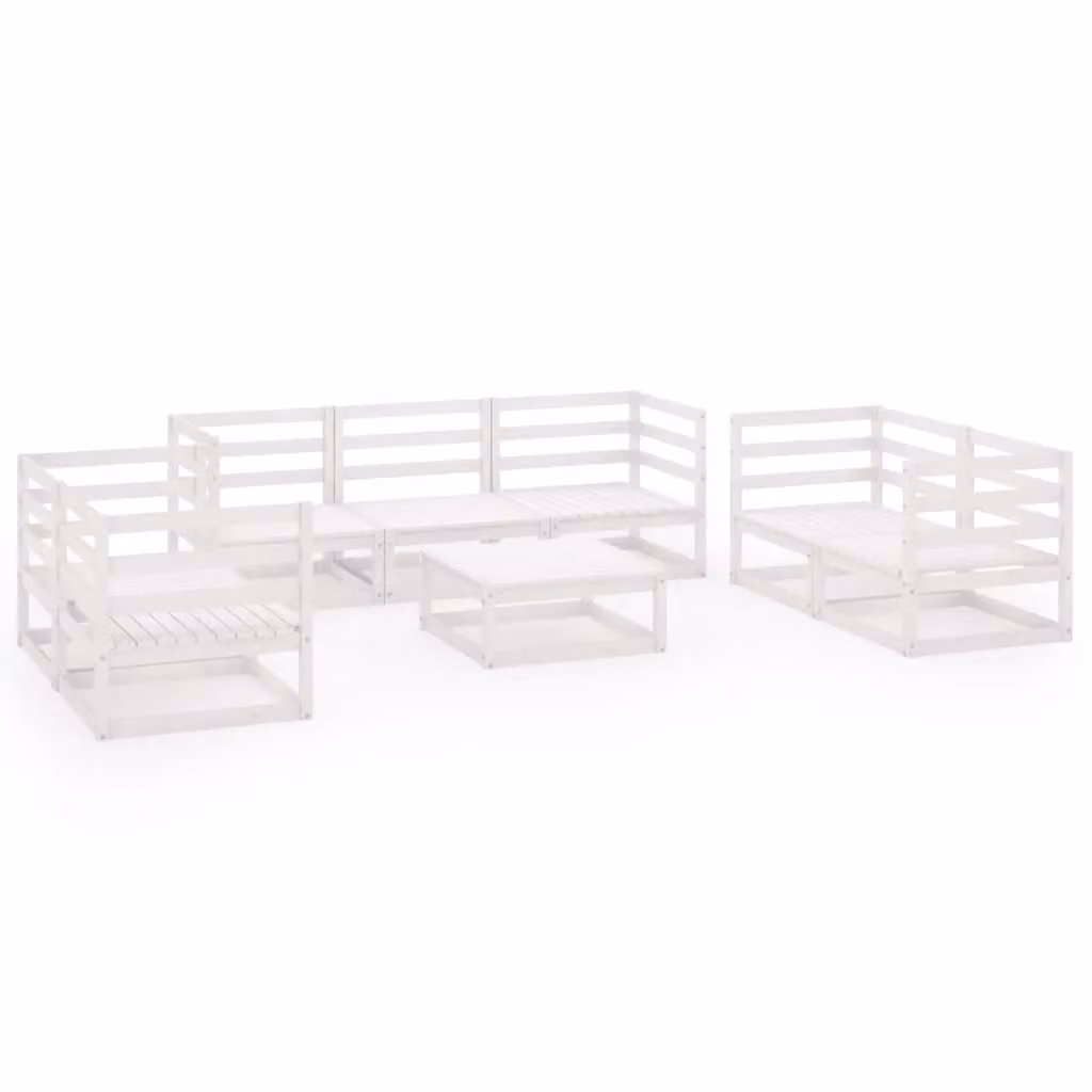 Berkfield Home 8 Piece White Solid Pine Wood Garden Lounge Set – 2