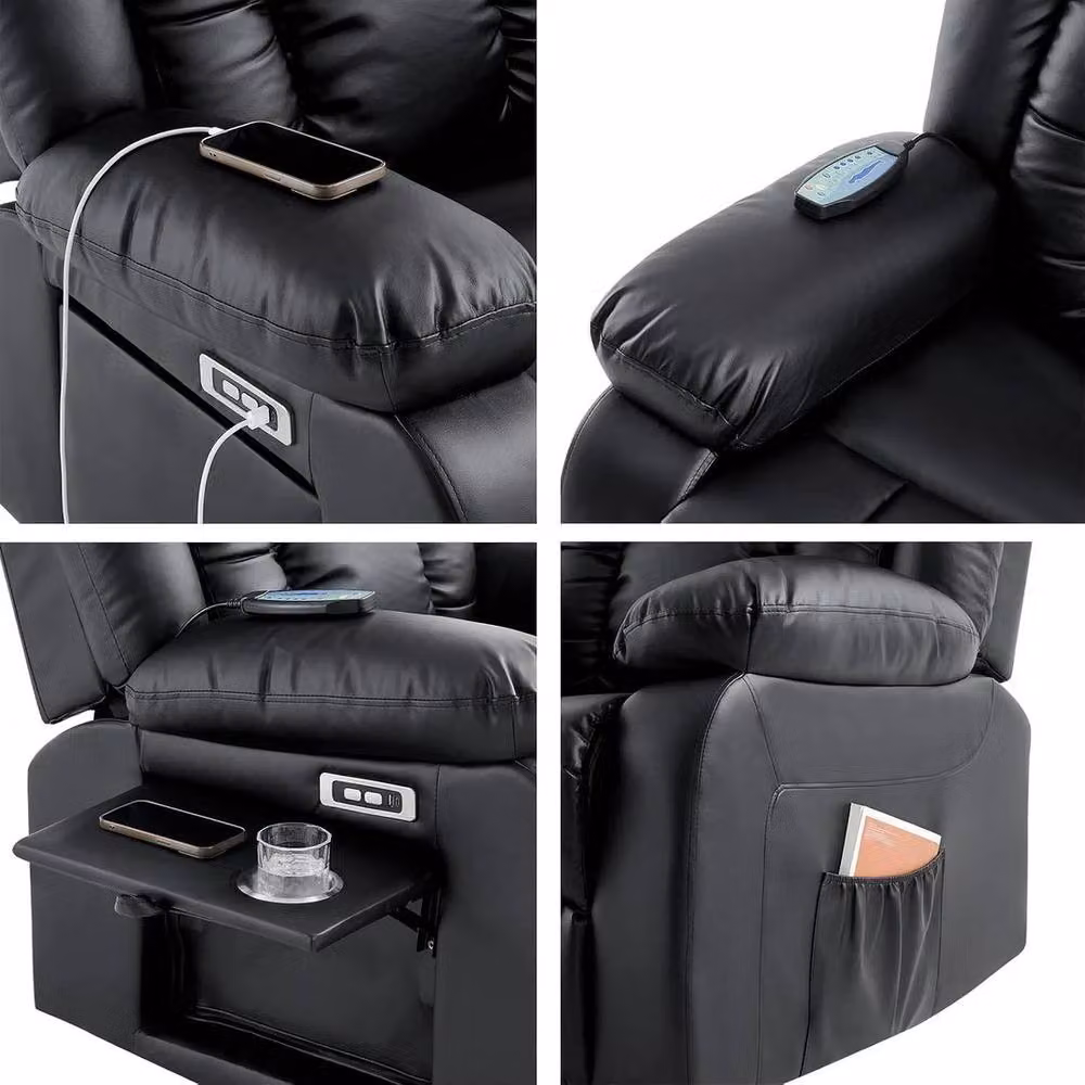 FORGEVIO Black Leather 2 Seater Electric Recliner Sofa Armchair – 3