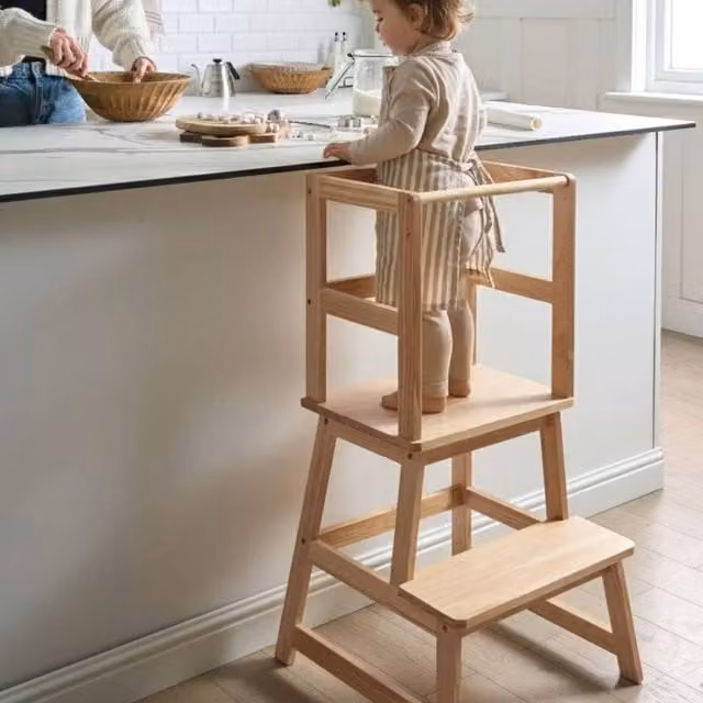 Wyld and Coco Kitchen Helper Learning Tower in Light Brown Pine Wood