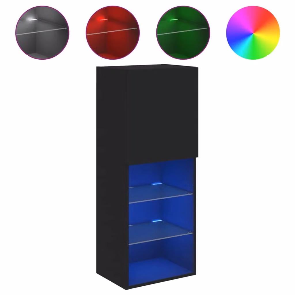 Berkfield Home Modern Black TV Cabinet with Integrated LED Lights, W/D/H: 40.5 x 30 x 102 cm – 2