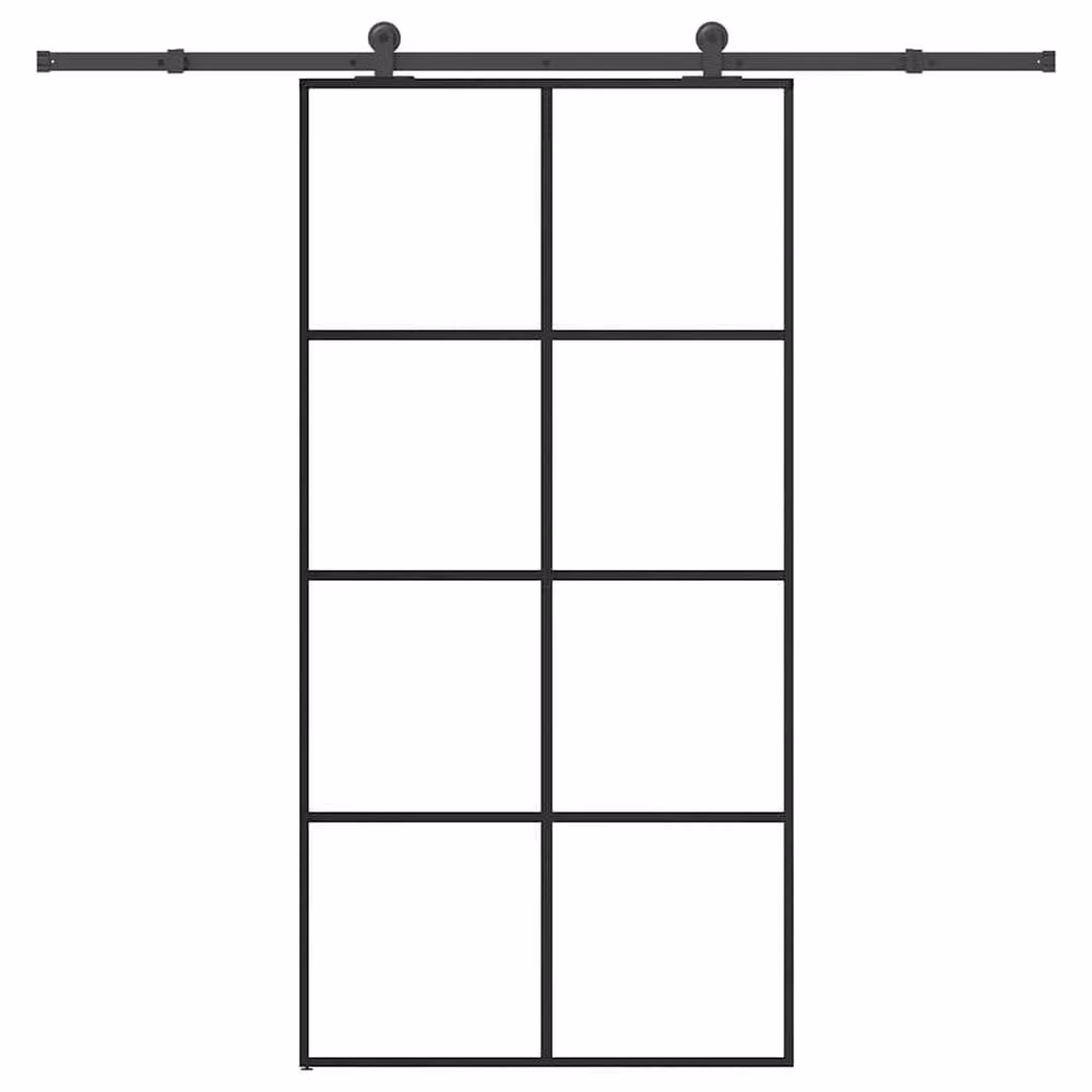 Berkfield Home Industrial Sliding Door with Hardware Set, Black Aluminium and Transparent ESG Glass, W: 102.5 cm, H: 205 cm – 1