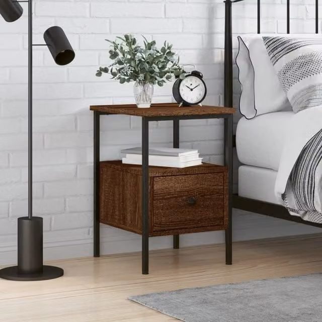 Berkfield Home Bedside Cabinet in Brown Oak, W/D/H: 34 x 36 x 50 cm
