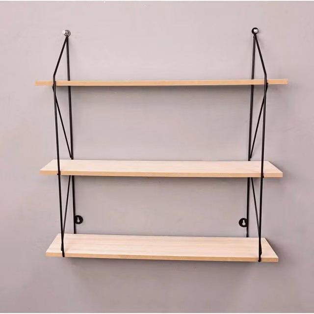 PAWNORA 3 Tier Metal and MDF Wall Mounted Floating Shelves, Black – 1
