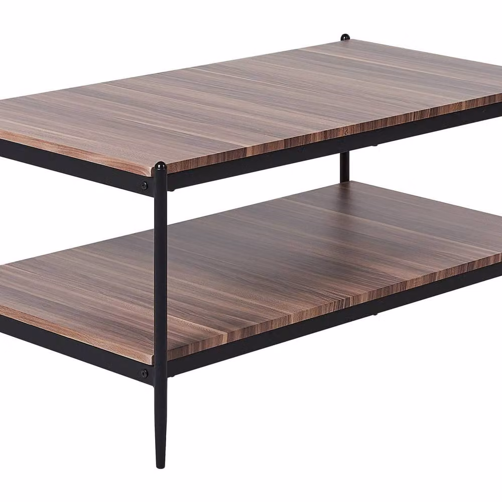 Wyld and Coco Home Industrial 2-Tier Coffee Table in Dark Brown Wood and Black Metal, W/D/H: 100 x 52 x 45 cm – 2