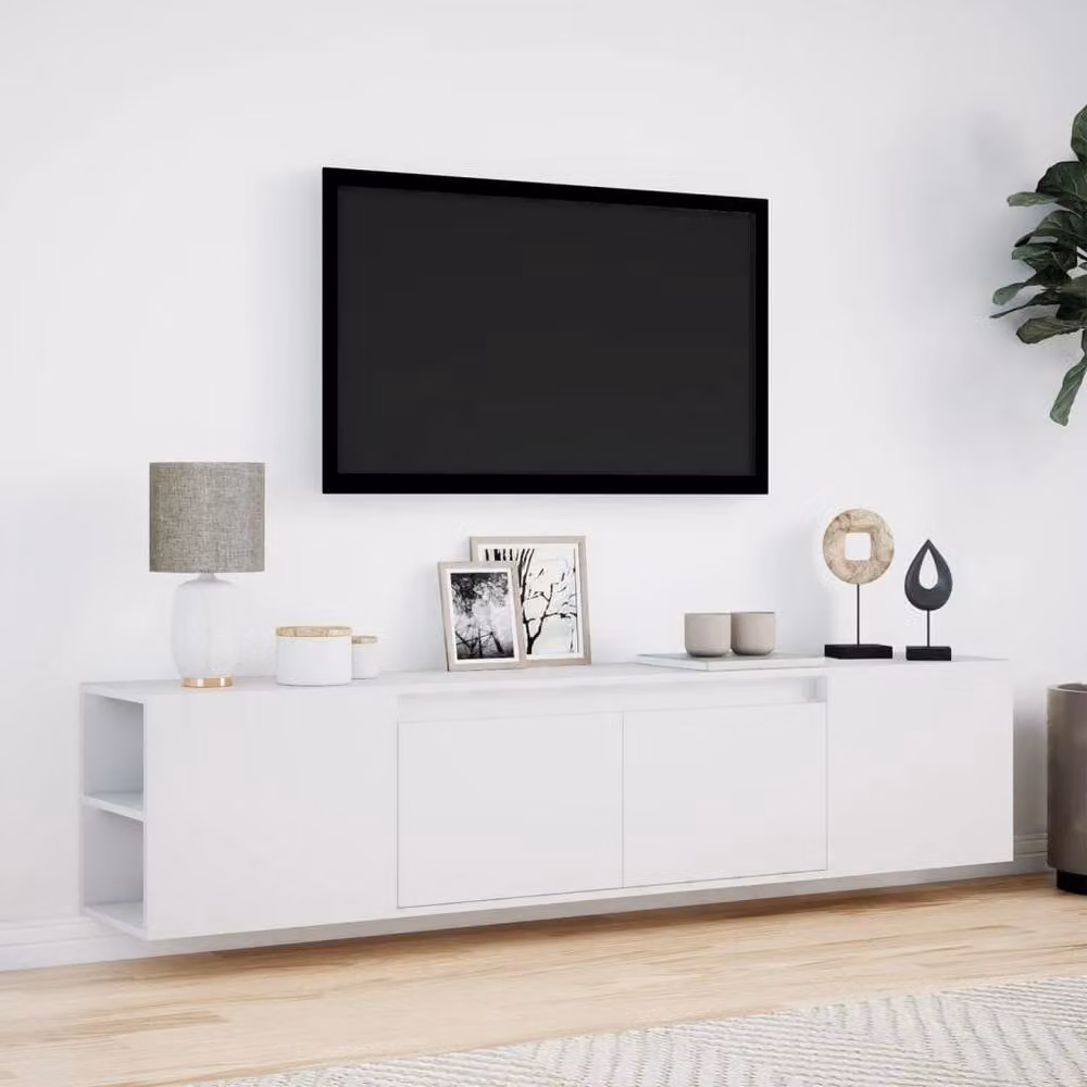 Berkfield Home Modern White Wall Mounted TV Cabinet with Integrated LED Lighting W/D/H: 180 x 31 x 39.5 cm – 2