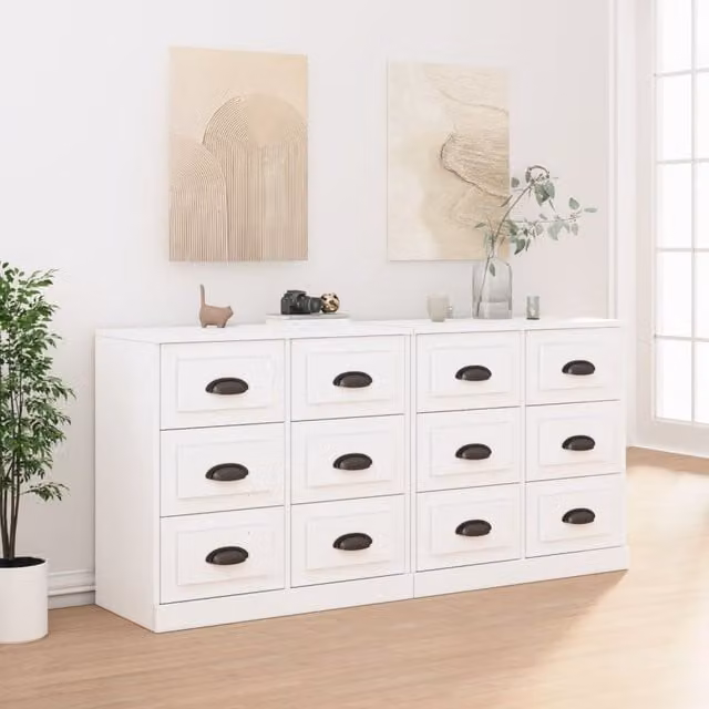 Berkfield Home Set of 2 White Matt MDF Wall Mounted Sideboards