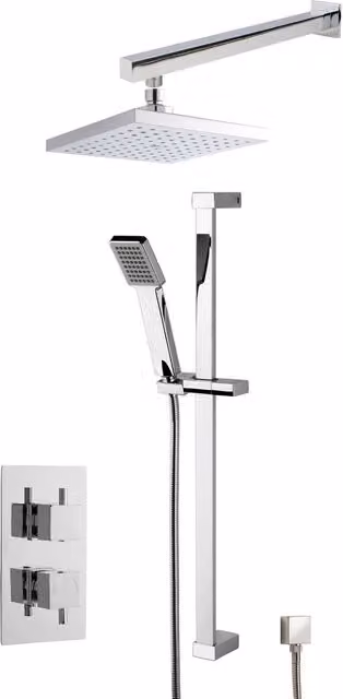 Balterley Concealed Square Twin Valve Thermostat Shower Set in Chrome Silver