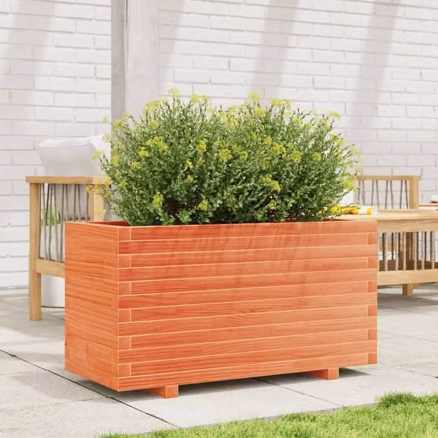 Berkfield Home Decorative Garden Planter in Brown Solid Wood, W/D/H: 90 x 40 x 49.5 cm